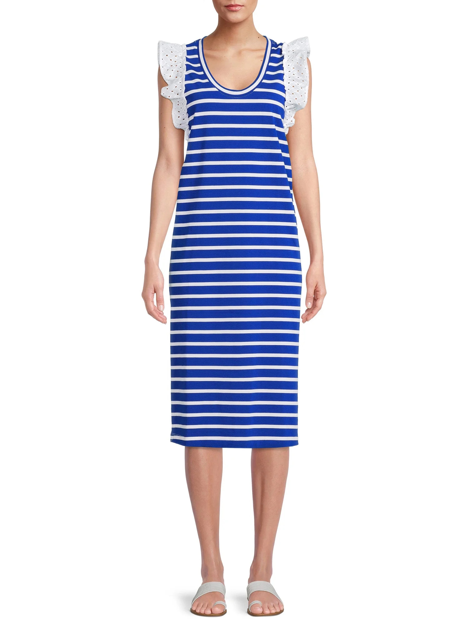 The Get Women's Ruffle Sleeve Shift Midi Dress - Walmart.com | Walmart (US)