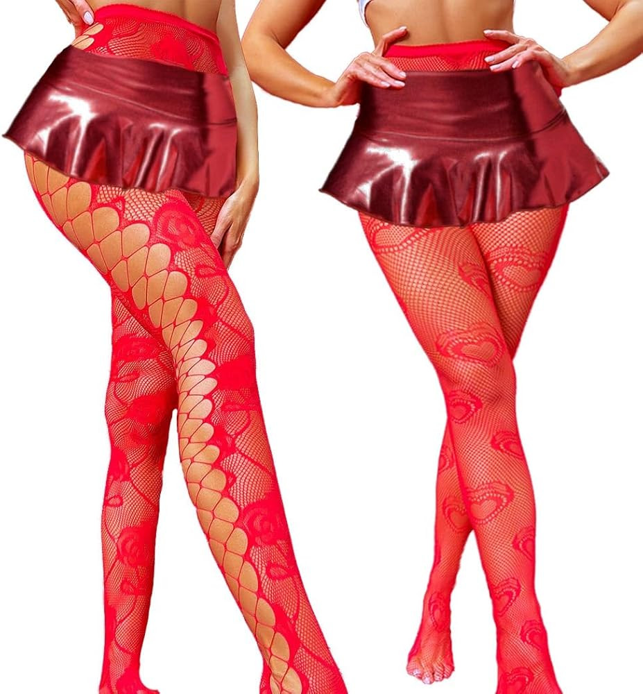 Lace Patterned Fishnet Stockings Christma Red Fishnet Pantyhose Party Lace Leggings for Women | Amazon (US)