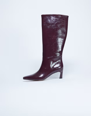 Topshop Tanya point toe knee high boot in burgundy | ASOS (Global)