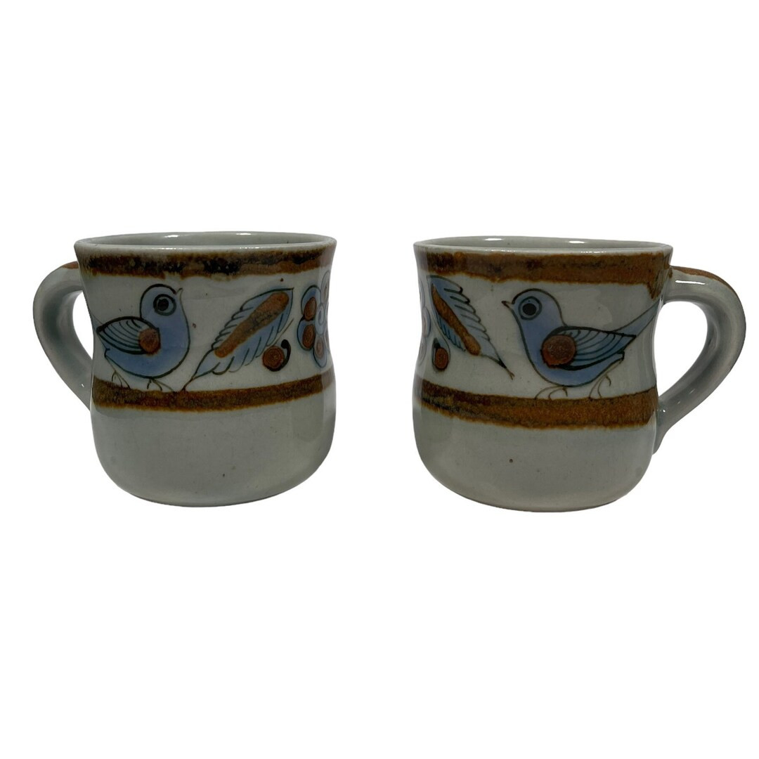 Vintage EL PALOMAR Ken Edwards Mug Cup Tonala Mexico Blue Bird Flower - Set of 2 Vintage Mexican ... | Etsy (US)