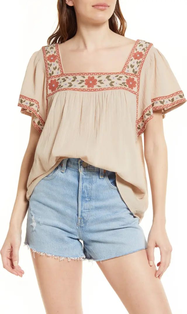 Embroidered Square Neck Top | Nordstrom