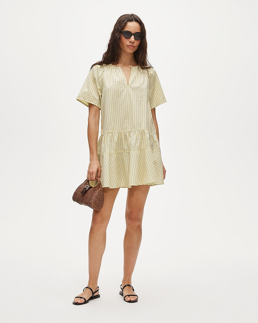 Tiered popover dress in striped cotton poplin | J. Crew US