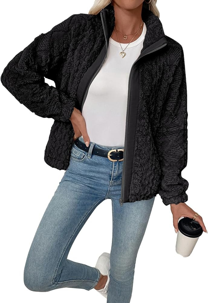 EVALESS Fleece Jacket Womens Sherpa Jacket Long Sleeve Zip Up Coat Winter Clothing Fashion 2025 | Amazon (US)