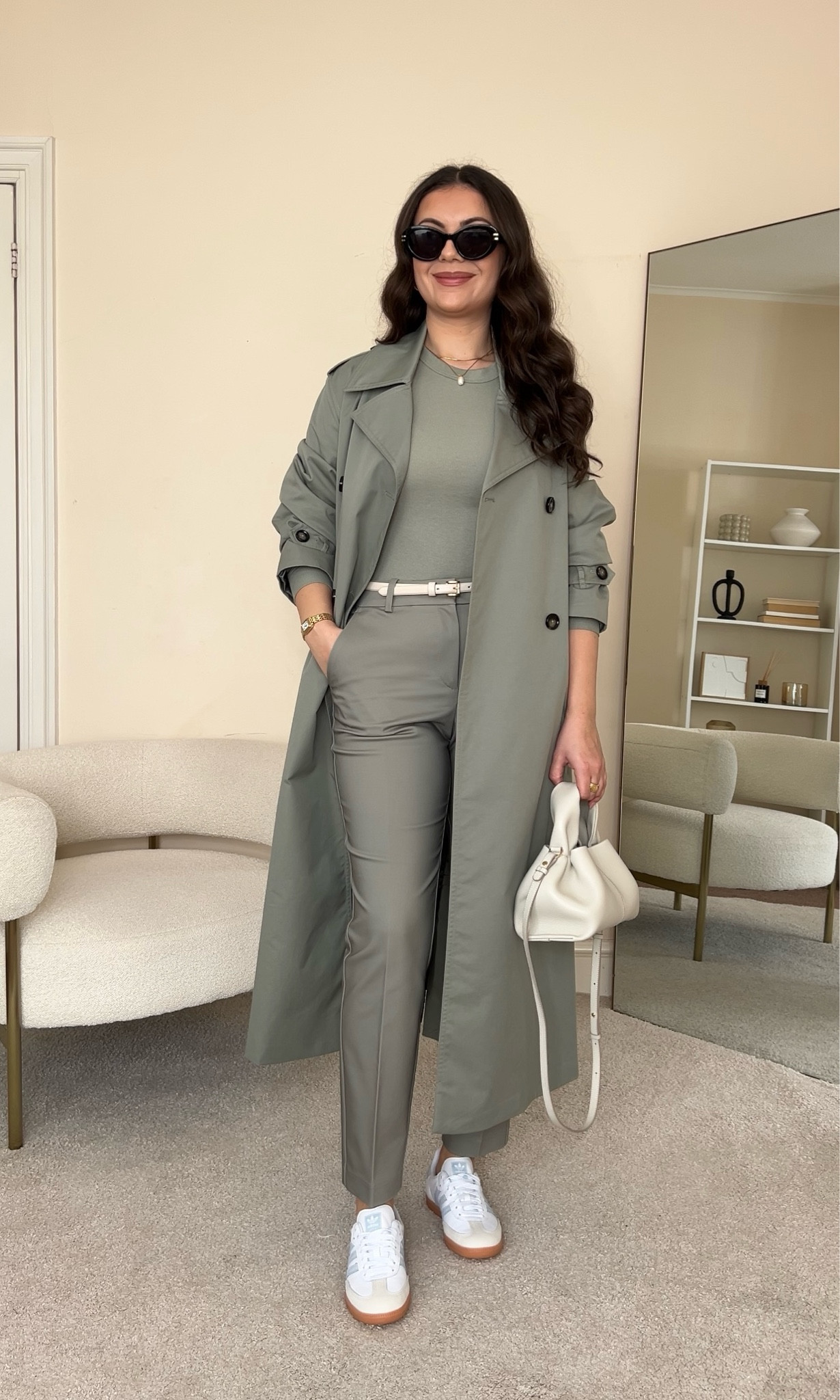 Styling a green trench coat for Spring. Smart casual tonal outfit. Green trench coat monochrome outfit.
Top is from H&M, wearing size S. Trench coat is from Mango, wearing size S. Trousers are from H&M, wearing size UK10. 

#LTKstyletip #LTKeurope #LTKworkwear