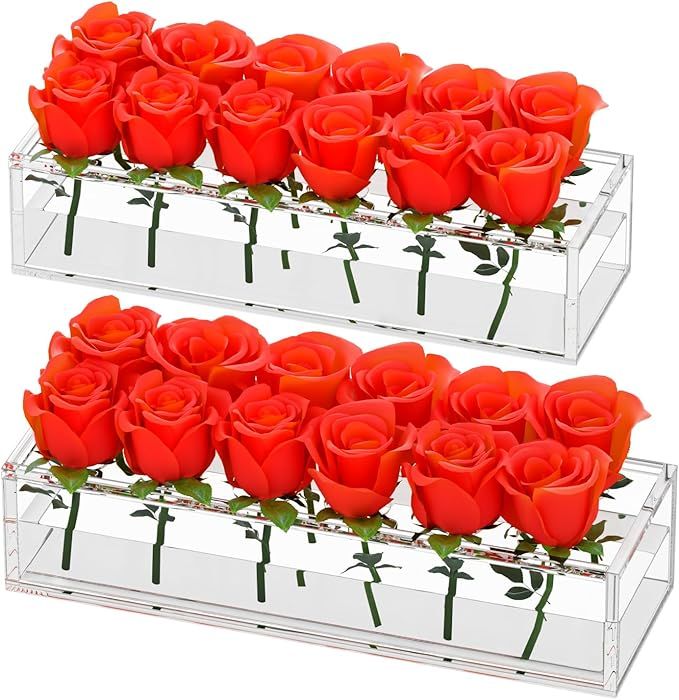 2 Packs Acrylic Vase for Centerpiece, 24 Inches Rectangular Acrylic Flower Vase, Clear Flower Vas... | Amazon (US)