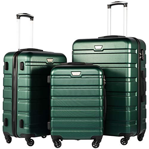Coolife Luggage 3 Piece Set Suitcase Spinner Hardshell Lightweight TSA Lock (dark green, 20/24/28) | Amazon (US)