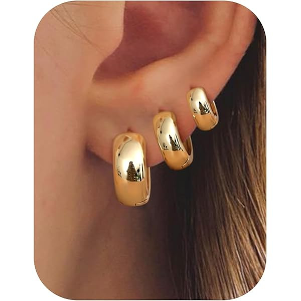 Small Hoop Earrings Set for Women,Trendy 14K Gold Plated Sterling Silver Small Chunky Hoops Earri... | Amazon (US)