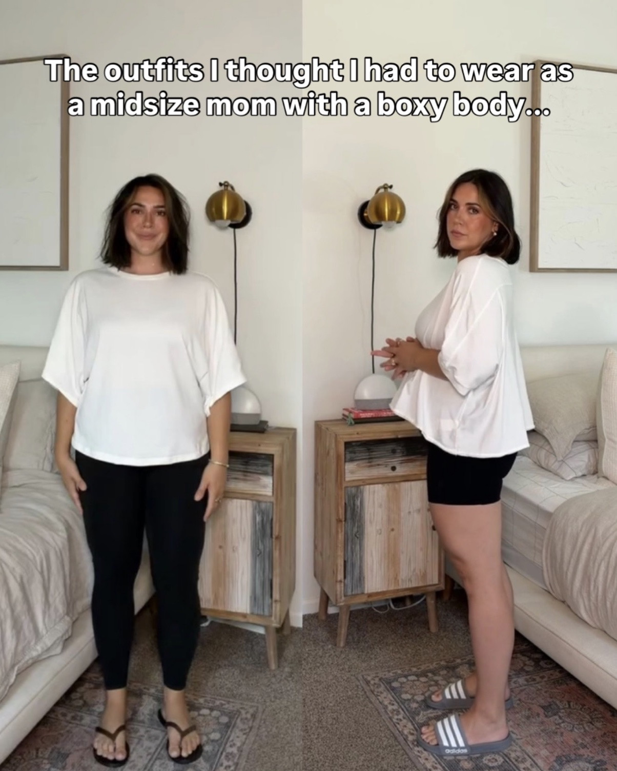 Outfits I thought I had to wear as a midsize boxy boxy shape (boring, oversized & neutral) vs. the ones I choose now (fun, balanced, comfy & way more me) 

Size M in Tarse pants, L in striped pants
M in tops, M in FP pants

#LTKootd #LTKMidsize #LTKmomlife