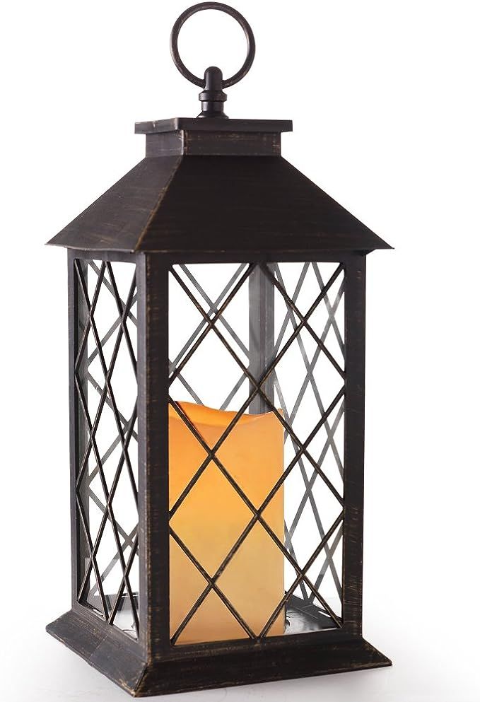 Bright Zeal 14" Vintage Outdoor Candle Lantern Decorative with LED Candle (Distressed Bronze, 6hr... | Amazon (US)