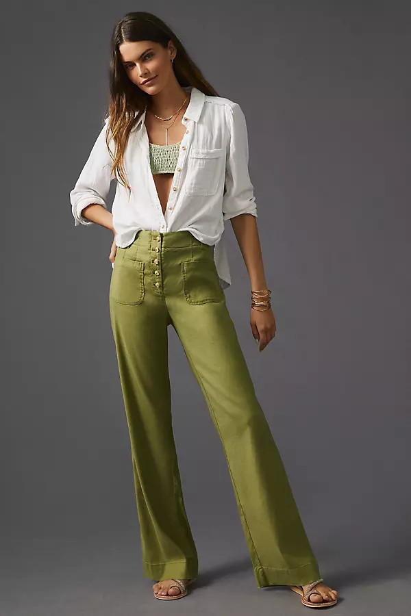 Maeve Relaxed Wide-Leg Trousers By Maeve in Green Size 10 | Anthropologie (US)