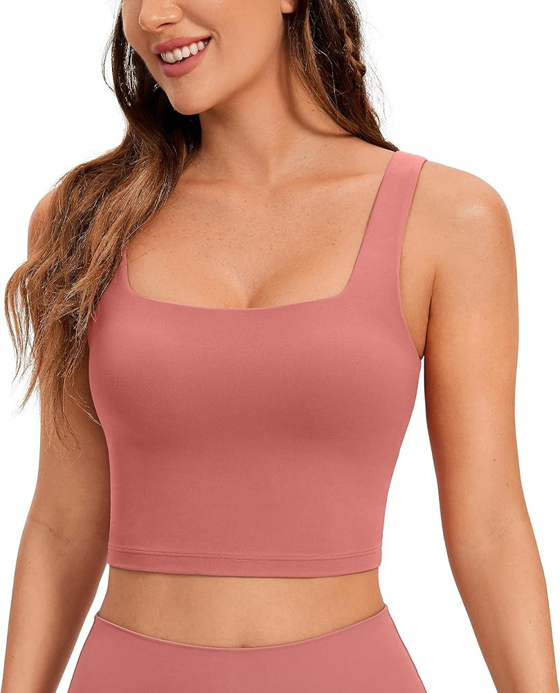 CRZ YOGA Butterluxe Womens Square Neck Longline Sports Bra - Workout Crop Tank Tops Padded with B... | Amazon (US)