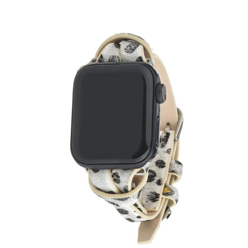 Snow Leopard Animal Print Apple Watch Strap on Silver | Victoria Emerson