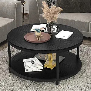 NSdirect 36 inches Round Coffee Table, Rustic Wooden Surface Top & Sturdy Metal Legs Industrial S... | Amazon (US)