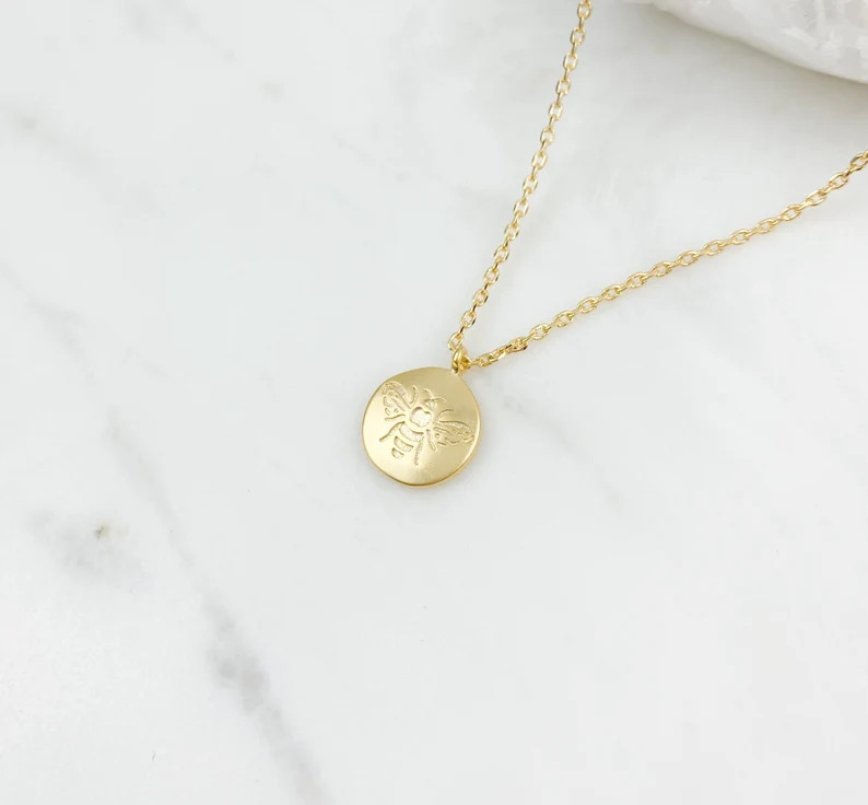Bee Necklace Dainty Necklace Gold Necklace Coin Necklace - Etsy | Etsy (US)