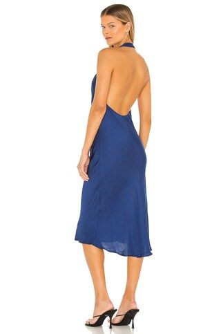 Young, Fabulous & Broke Rebel Satin Halter Dress in Jewel Blue from Revolve.com | Revolve Clothing (Global)