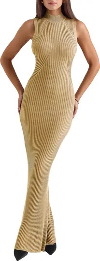 HOUSE OF CB Emmie Metallic Rib Mock Neck Maxi Dress | Nordstrom | Nordstrom