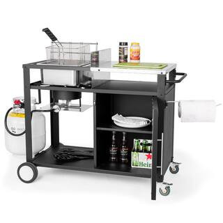 Outdoor Grill Cart with Fryer and Cabinet, Movable Fish Fryer with Stainless Steel Top | The Home Depot
