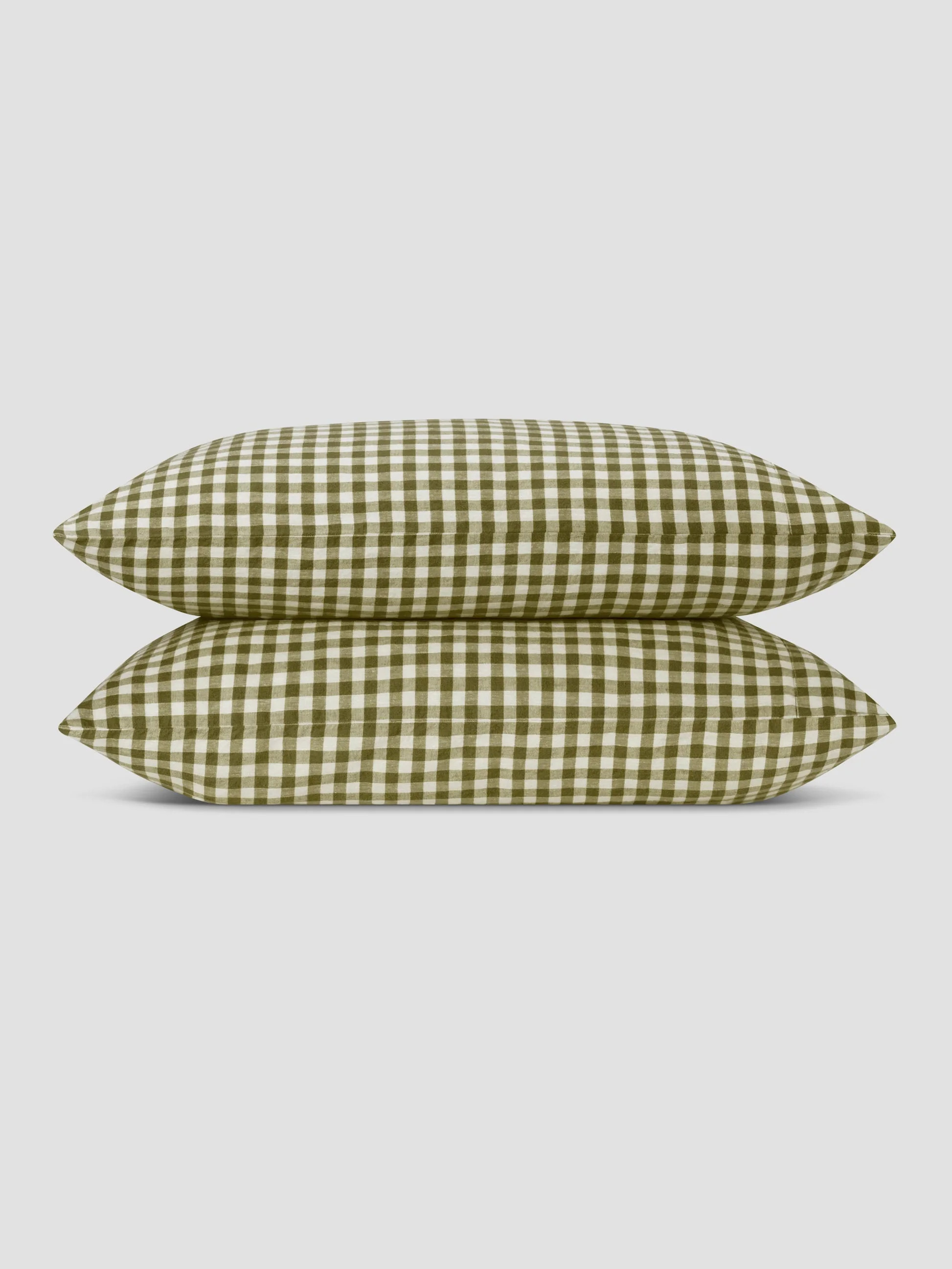 Botanical Green Gingham Linen Blend Pillowcase (Pair) | Piglet