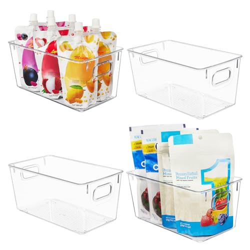 YIHONG Clear Small Pantry Storage Organizer Bins, 4 Pack Plastic Food Storage Bins with Handle for Kitchen,Refrigerator, Freezer,Cabinet,Drawer Organization | Amazon (US)
