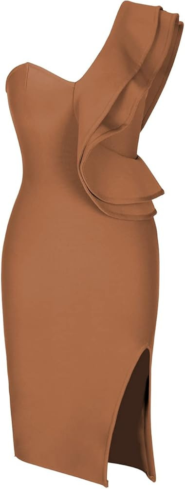 UONBOX Women's One Shoulder Sleeveless Knee Length Side Split Fashion Bandage Dress | Amazon (US)