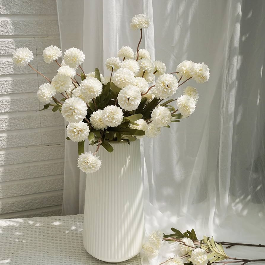 Faux Kiku Flower - White 12 Stems Faux Silk Mini Chrysanth with Stems Bulk Pompon Mum Artificial ... | Amazon (US)