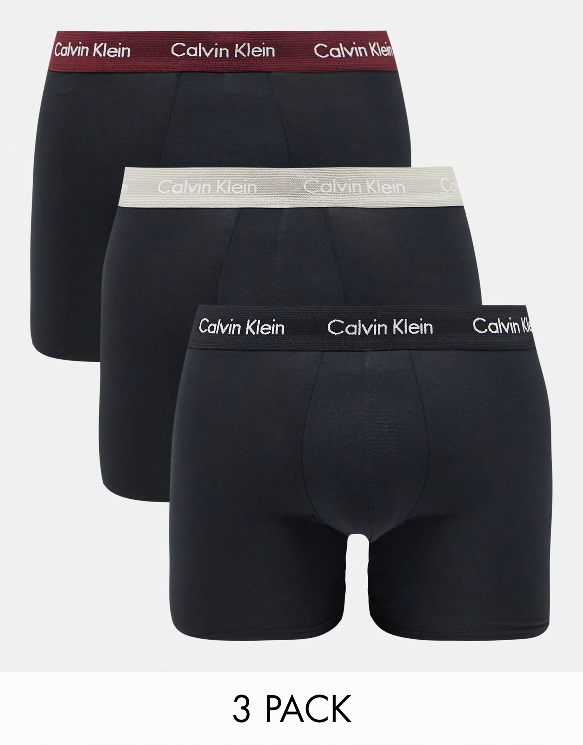 Calvin Klein 3-pack boxer briefs with coloured waistband in black | ASOS (Global)