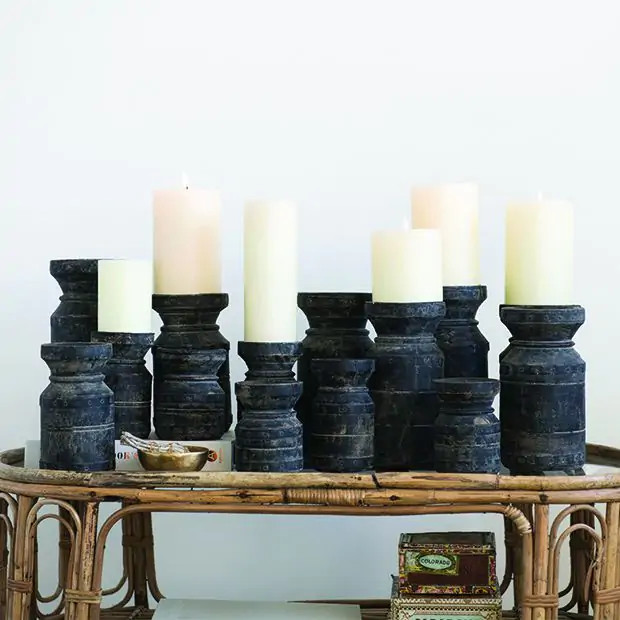 Vintage Wood Candle Holder Collection Set of 6 | Antique Farm House