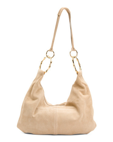Made In Italy Suede Large Slouchy Hobo Bag With Faux Bamboo Rings | TJ Maxx