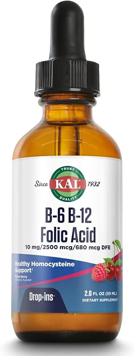 KAL Vitamin B-6 B-12 Folic Acid DropIns, Liquid Vitamin B Supplement Drops, Heart Health, Energy,... | Amazon (US)
