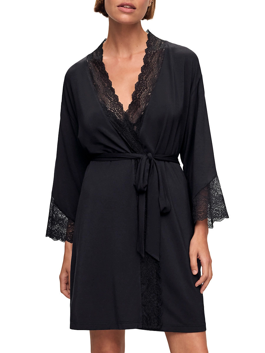 Women's Satin & Lace Cut-Out Back Chemise - Black - Size Large | Saks Fifth Avenue