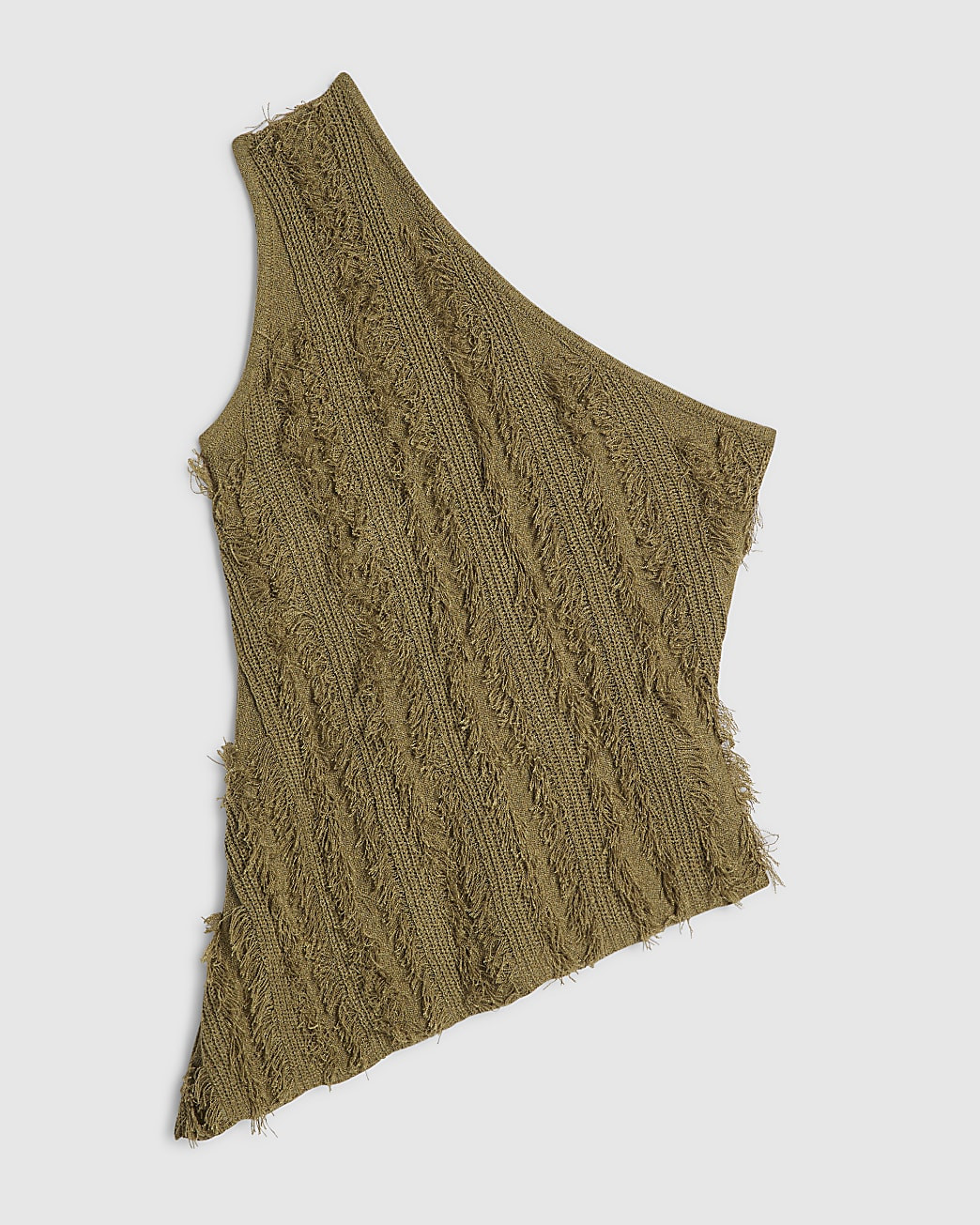 Khaki Knitted Asymmetric Fringed Top | River Island UK & IE