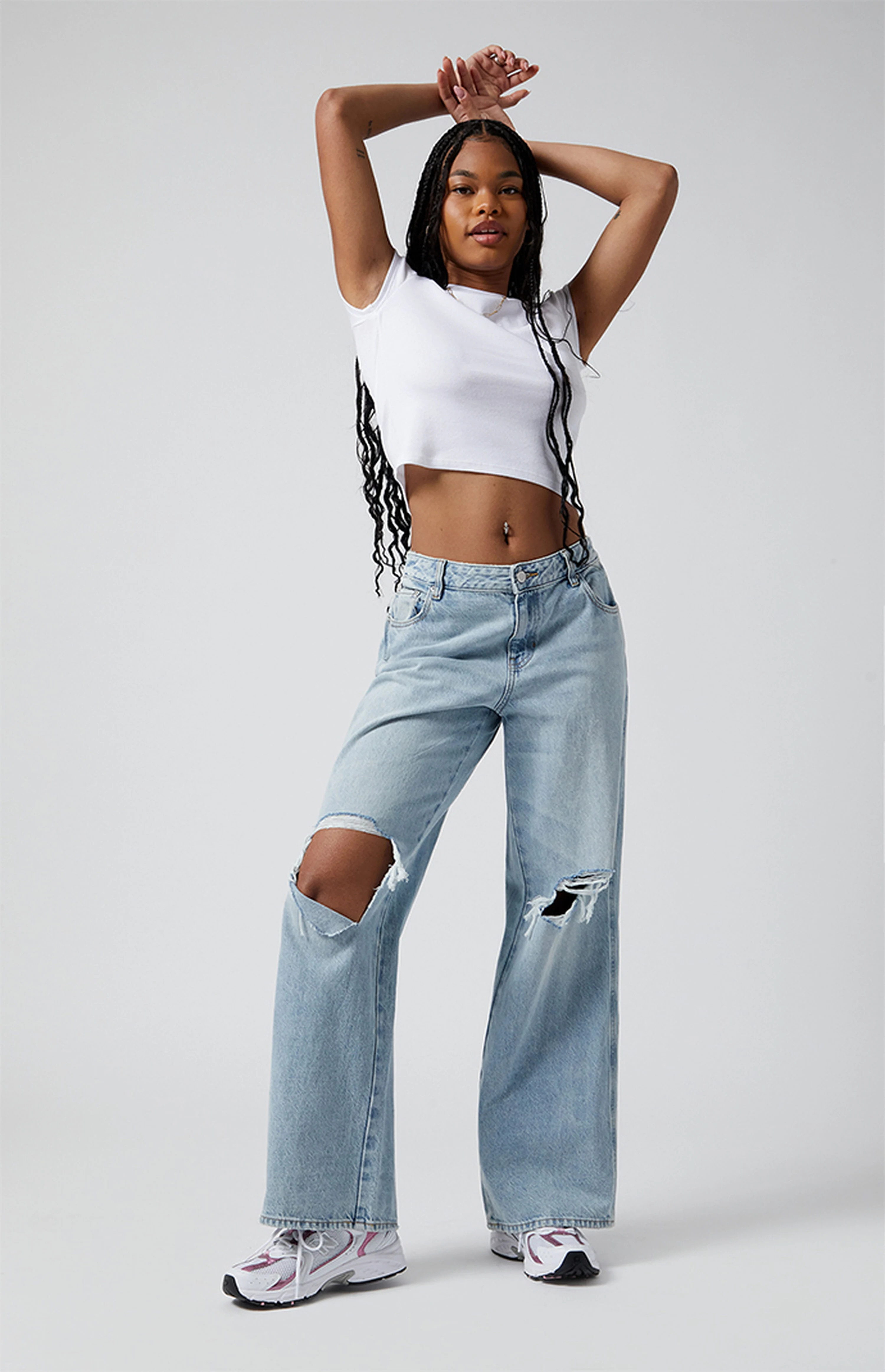 PacSun Eco Light Blue Ripped Low Rise Baggy Jeans | PacSun