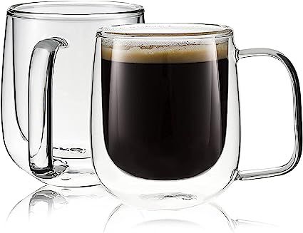 Vzaahu Glass Coffee Mugs - Double Wall Insulated Coffee Mug Set - Espresso Glass Cups Clear Heat ... | Amazon (UK)