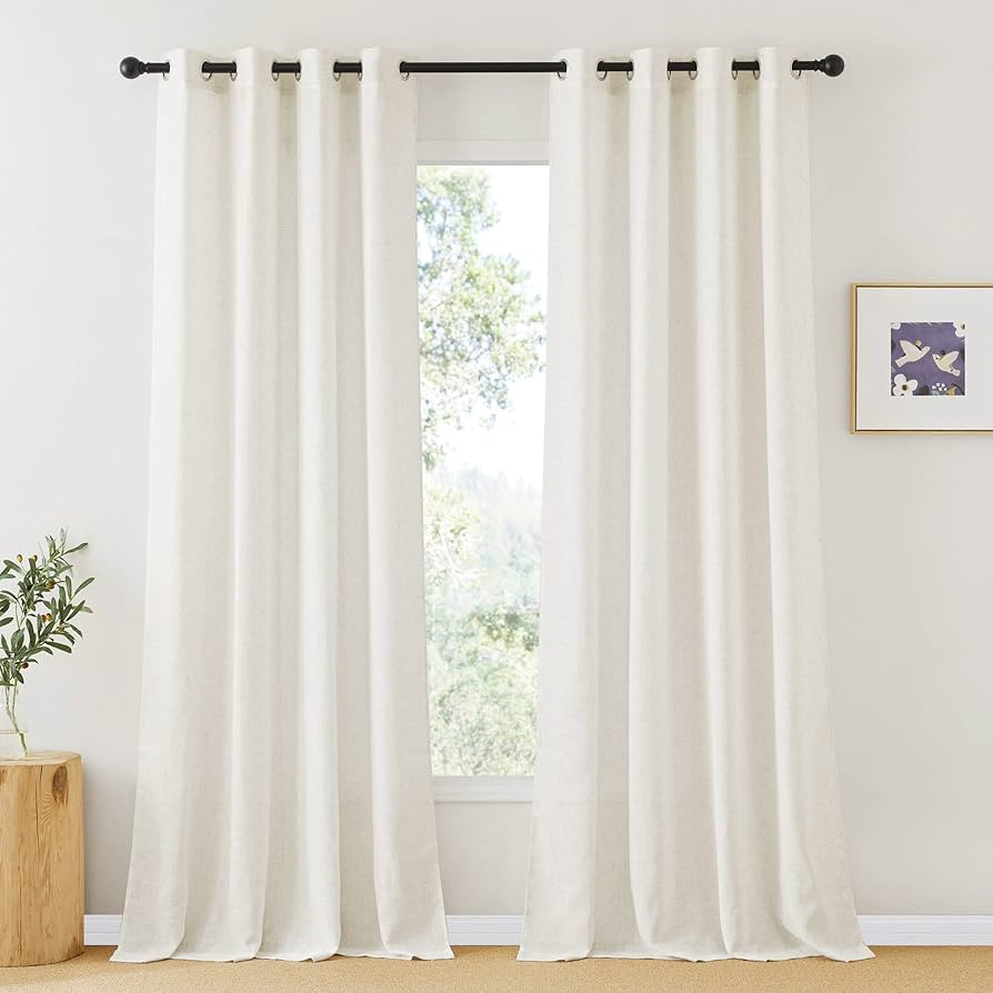 RYB HOME Linen Sheer Curtains - 108 inches Extra Long Semi Sheer Curtains Grommet Boho Curtains f... | Amazon (US)