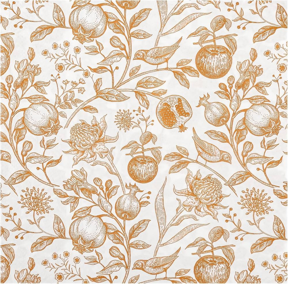 100Pcs Fall Floral Paper Napkins Flowers Birds and Fruits Luncheon Napkin | Amazon (US)