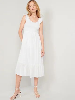 Fit &#x26; Flare Flutter Sleeve Smocked Midi Dress for Women | Old Navy (US)