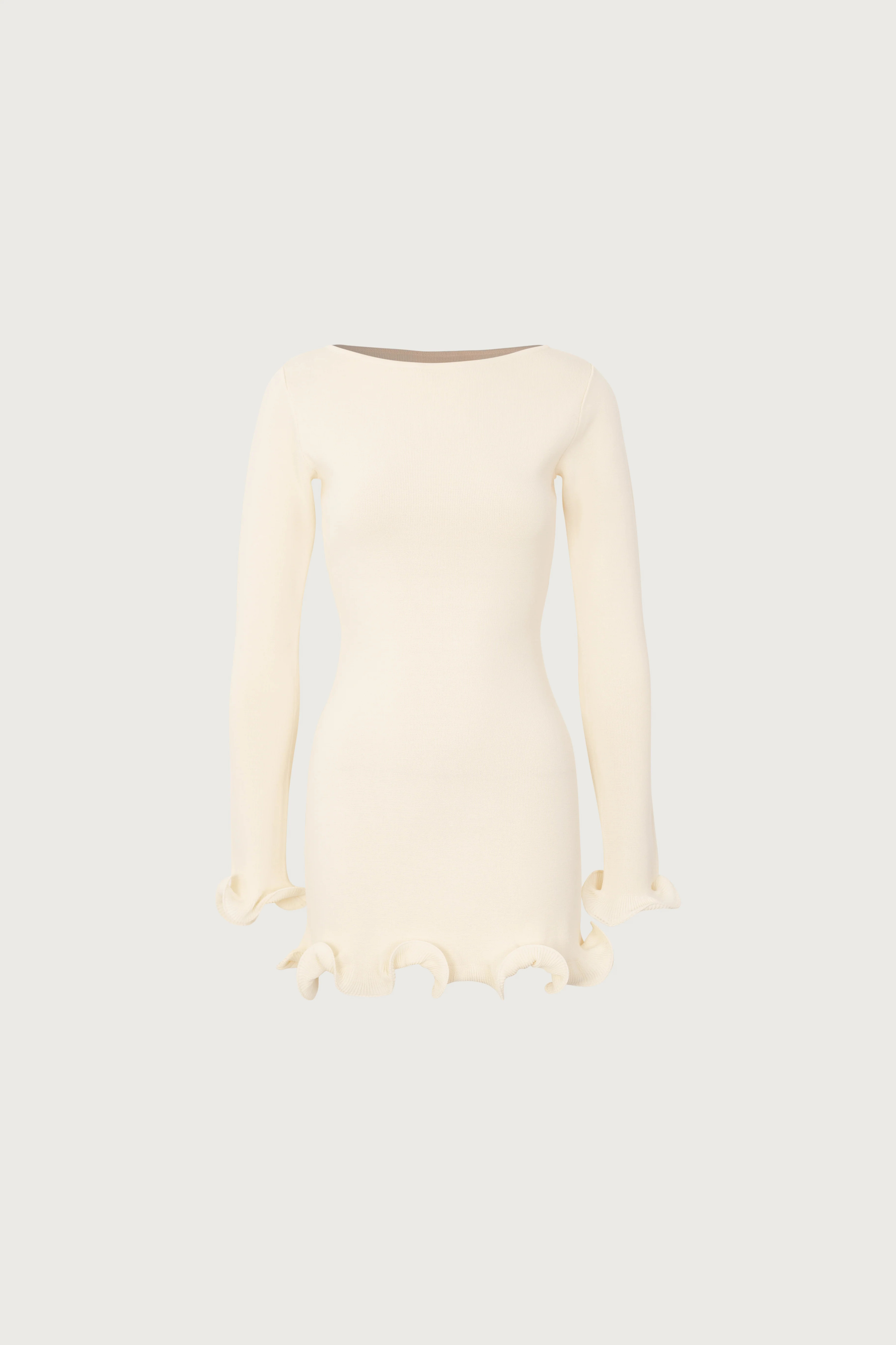 Ruffle Hem Mini Dress (Cream) L / Cream | SAME