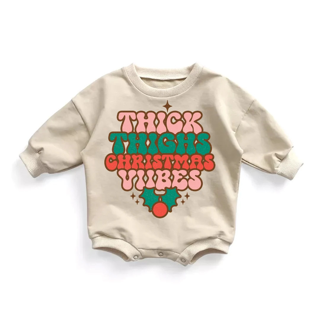 Baby Girl Christmas Outfit Holiday Bubble Romper Sweatshirt - Etsy | Etsy (US)