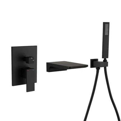 Modern Matte Black Wall Mounted Bathroom Bathtub Faucet And Shower , Handheld For Post - Bath Cleaning, Waterfall Spout Tub Filler Featuring Shower, F | Wayfair North America