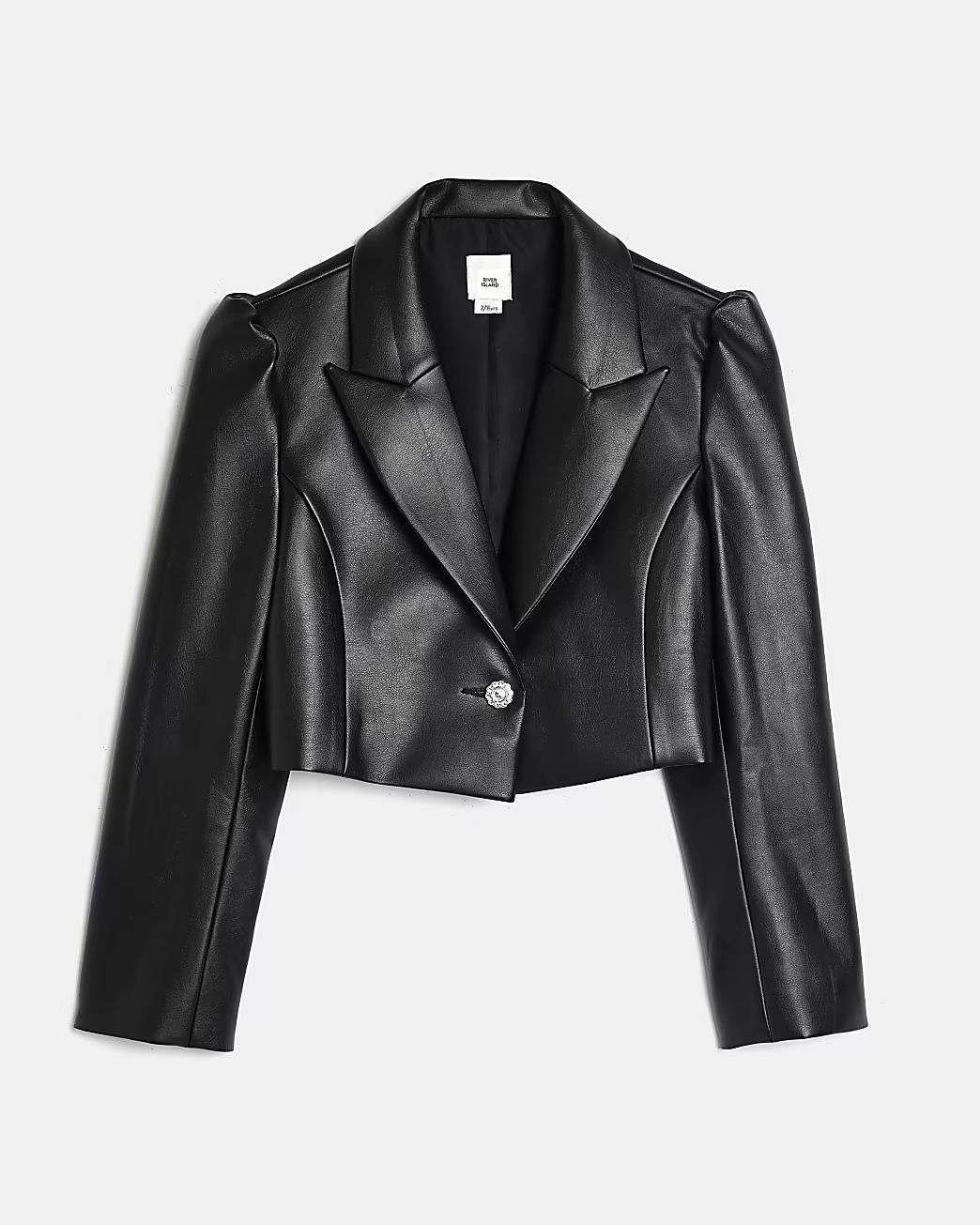 River Island Girls Black Faux Leather Crop Blazer | River Island (US)