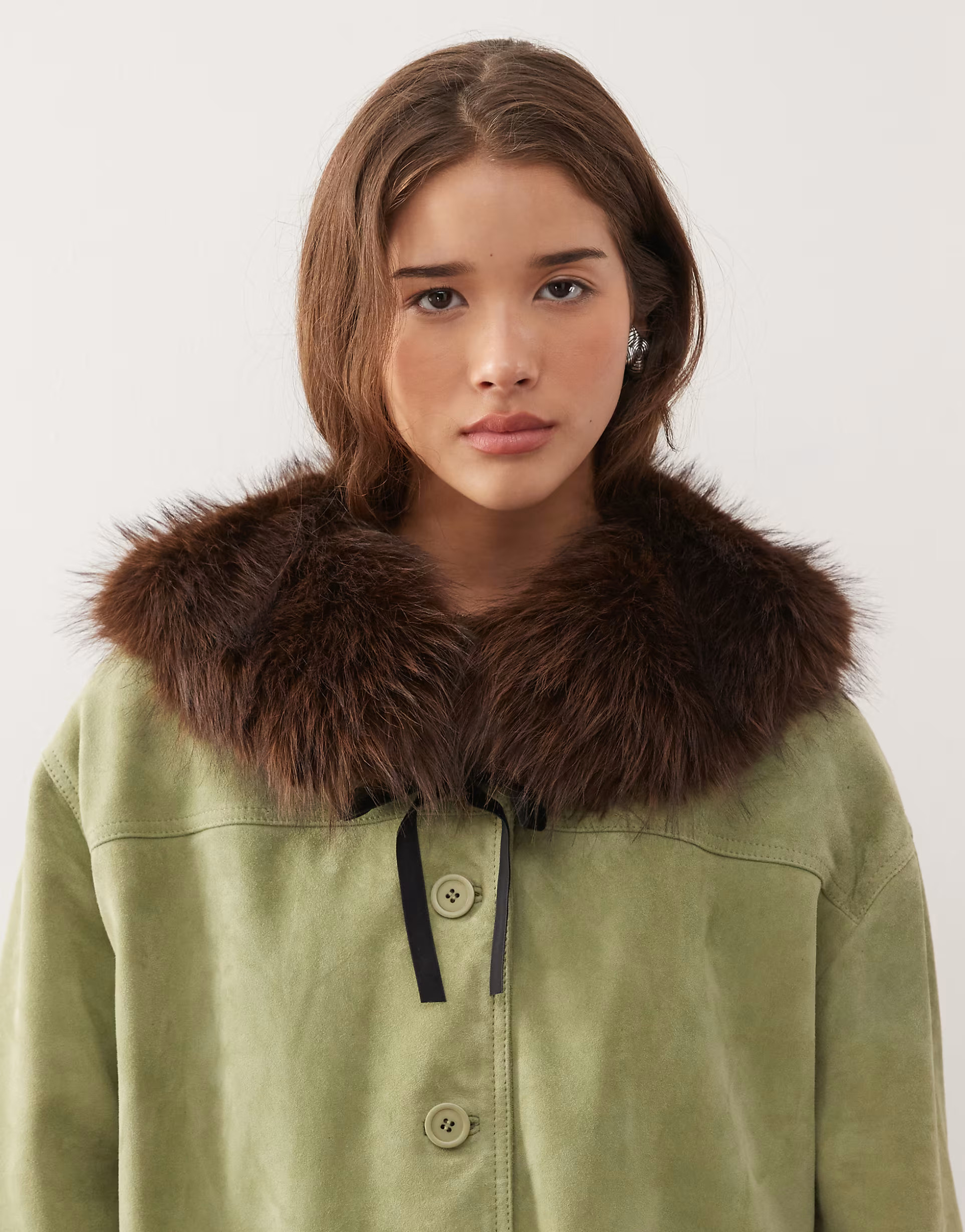 Reclaimed Vintage layering faux fur collar in brown with bow | ASOS (Global)