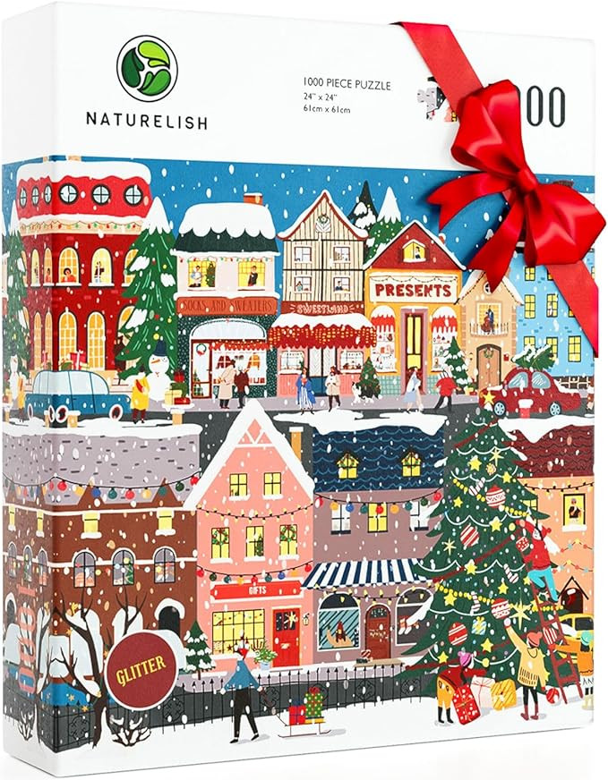Christmas Street Jigsaw Puzzles for Adults 1000 Pieces with Glitter, Brain Challenging Puzzle for... | Amazon (US)