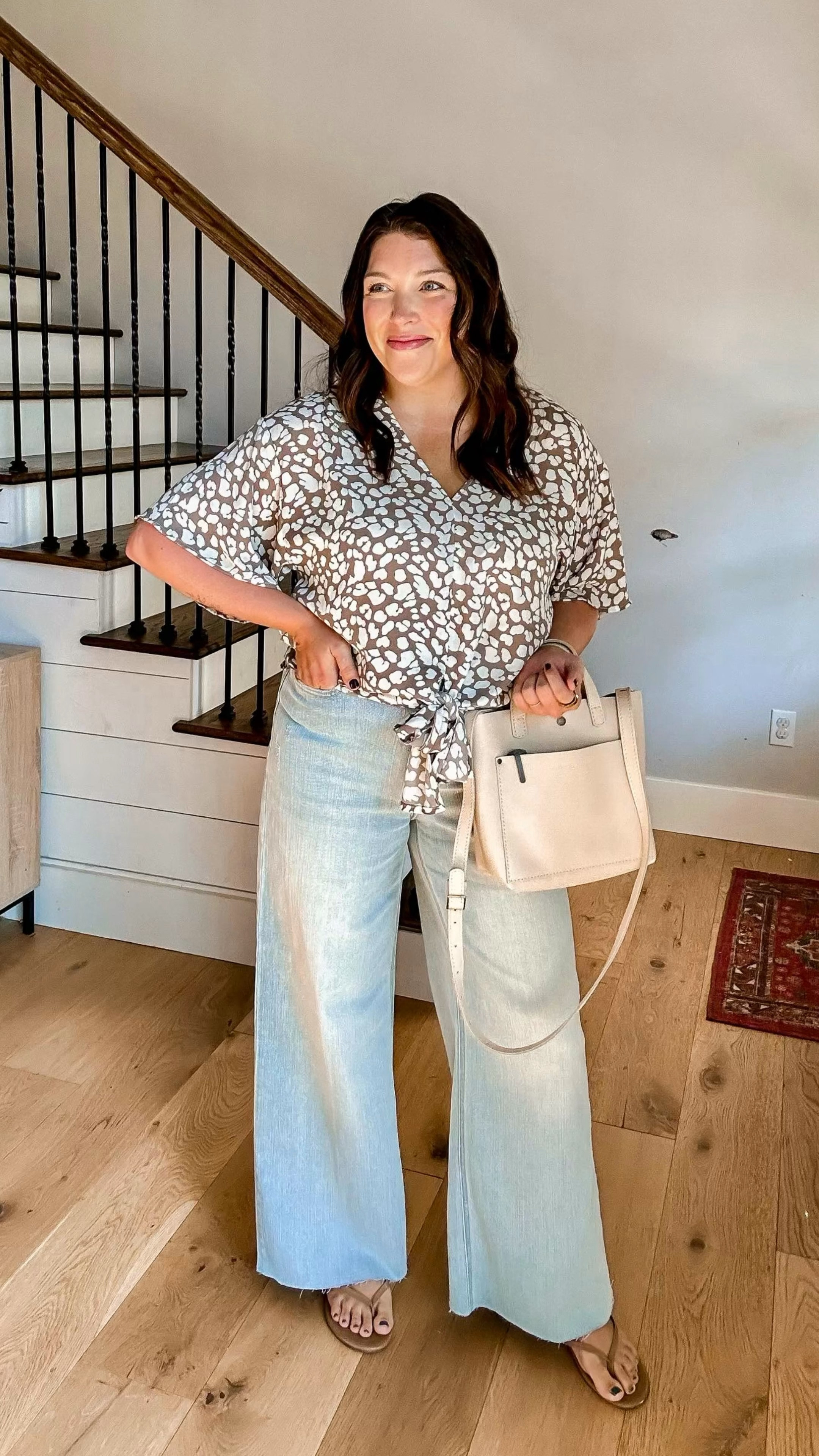 Sunday fit
8mo postpartum
Fave wide leg jeans, reg 14, got a 15
Top is true to size and help hides my belly!

#LTKMidsize #LTKStyleTip