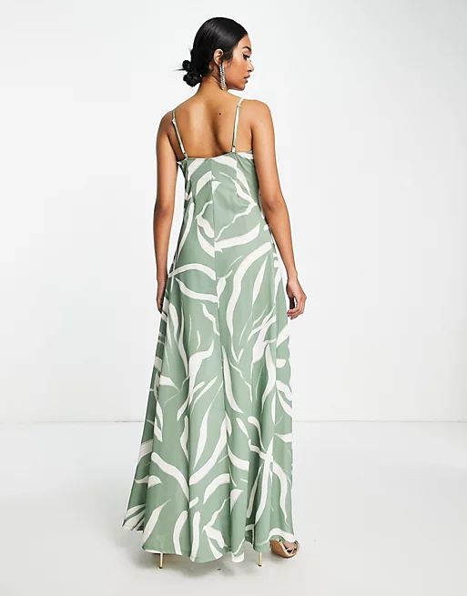 ASOS DESIGN cami twist front maxi dress in green smudge print - MULTI | ASOS (Global)