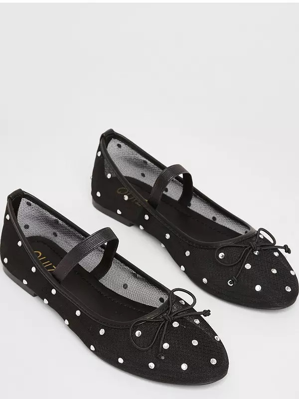 Quiz Black Mesh Diamante Bow Pumps | Very (UK)