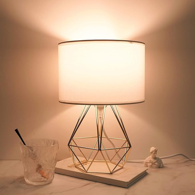 Frideko Modern Table Lamps, 9.8 inches(25cm) Metal Diamond Wire Cage Base with Fabric Lampshade f... | Amazon (US)