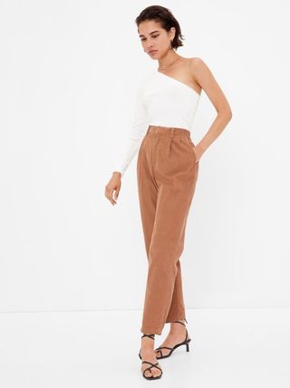 High Rise Pleated Taper Corduroy Pants with Washwell | Gap (US)