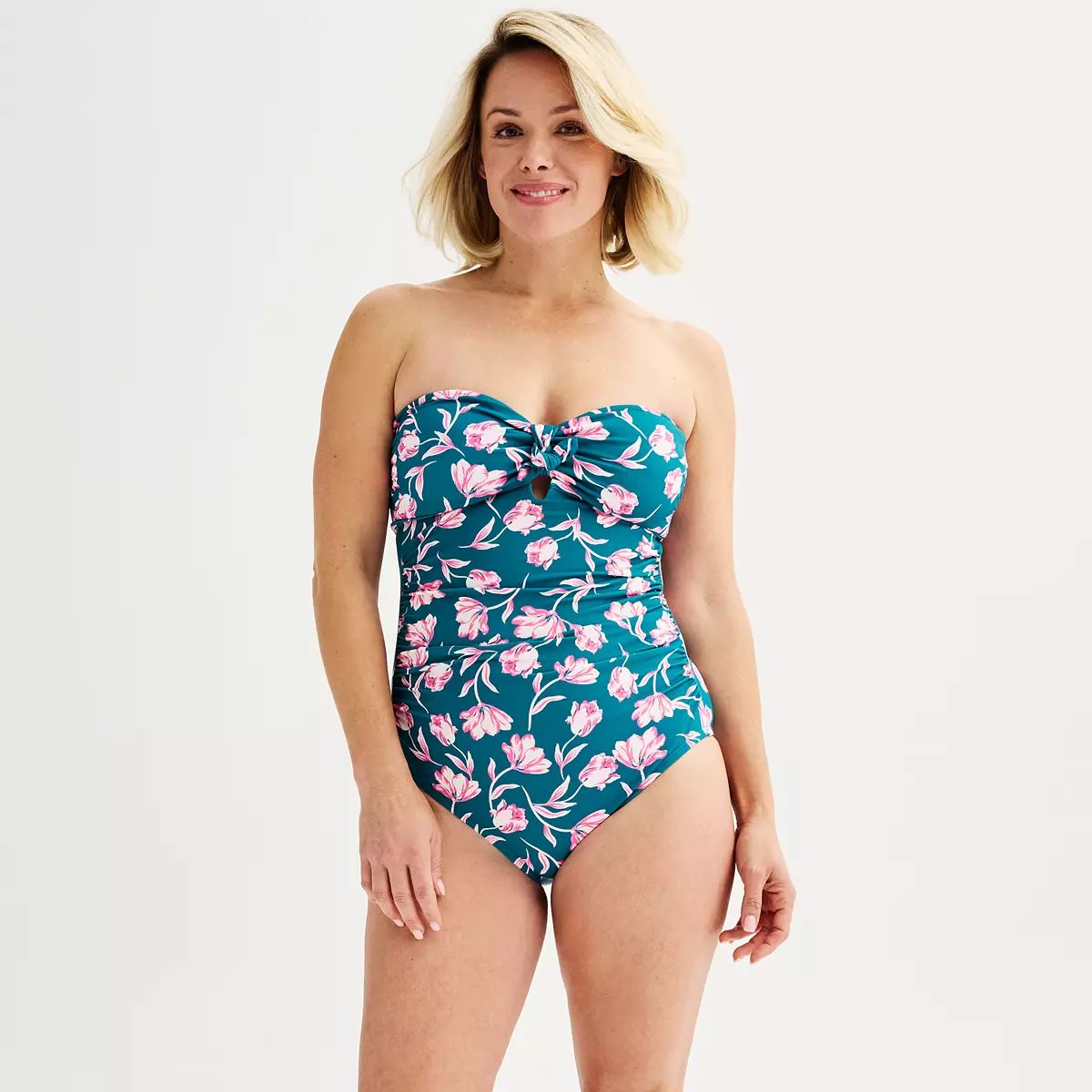 Women's Draper James Bow Front Bandeau One-Piece Swimsuit With Removable Straps | Kohl's