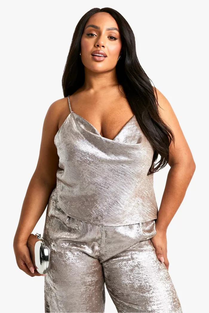 Plus Satin Hot Fix Cowl Top | Boohoo.com (UK & IE)