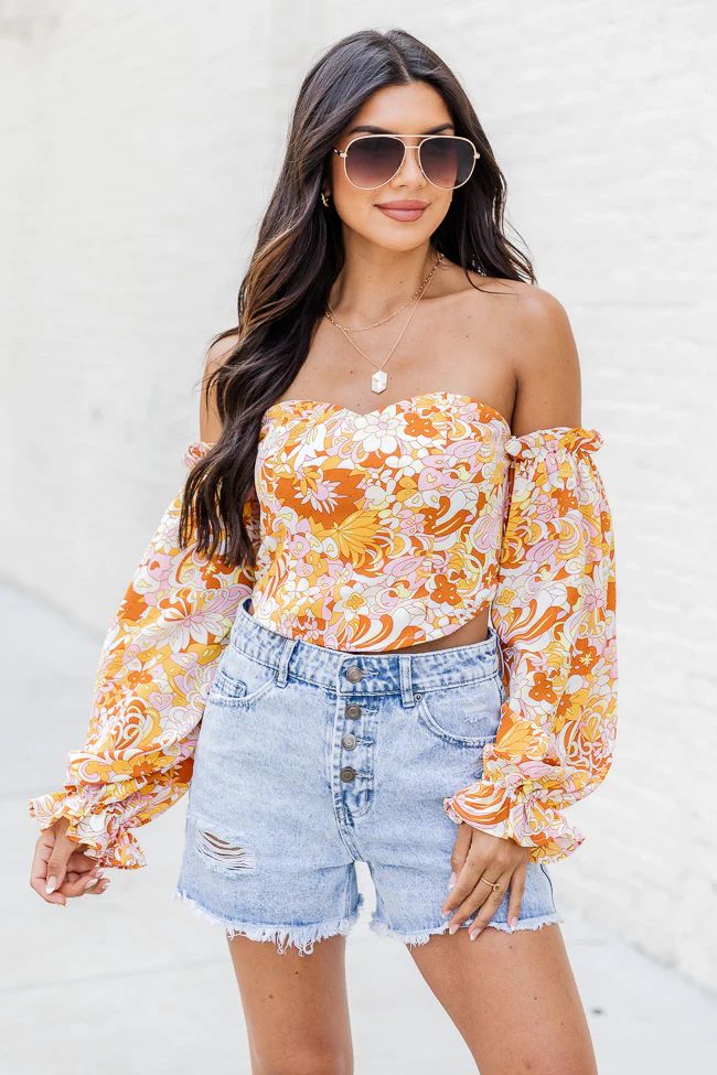 On My Mind Pink And Yellow Multi Printed Off The Shoulder Corset Blouse | Pink Lily